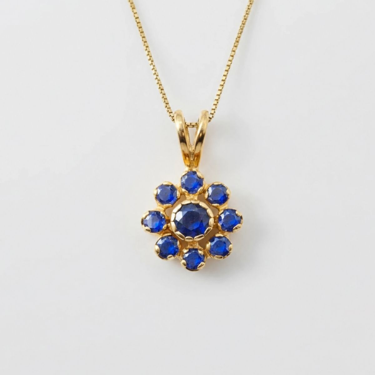 Flower Sapphire Pendant - Large Blue Necklace - Vintage Flower