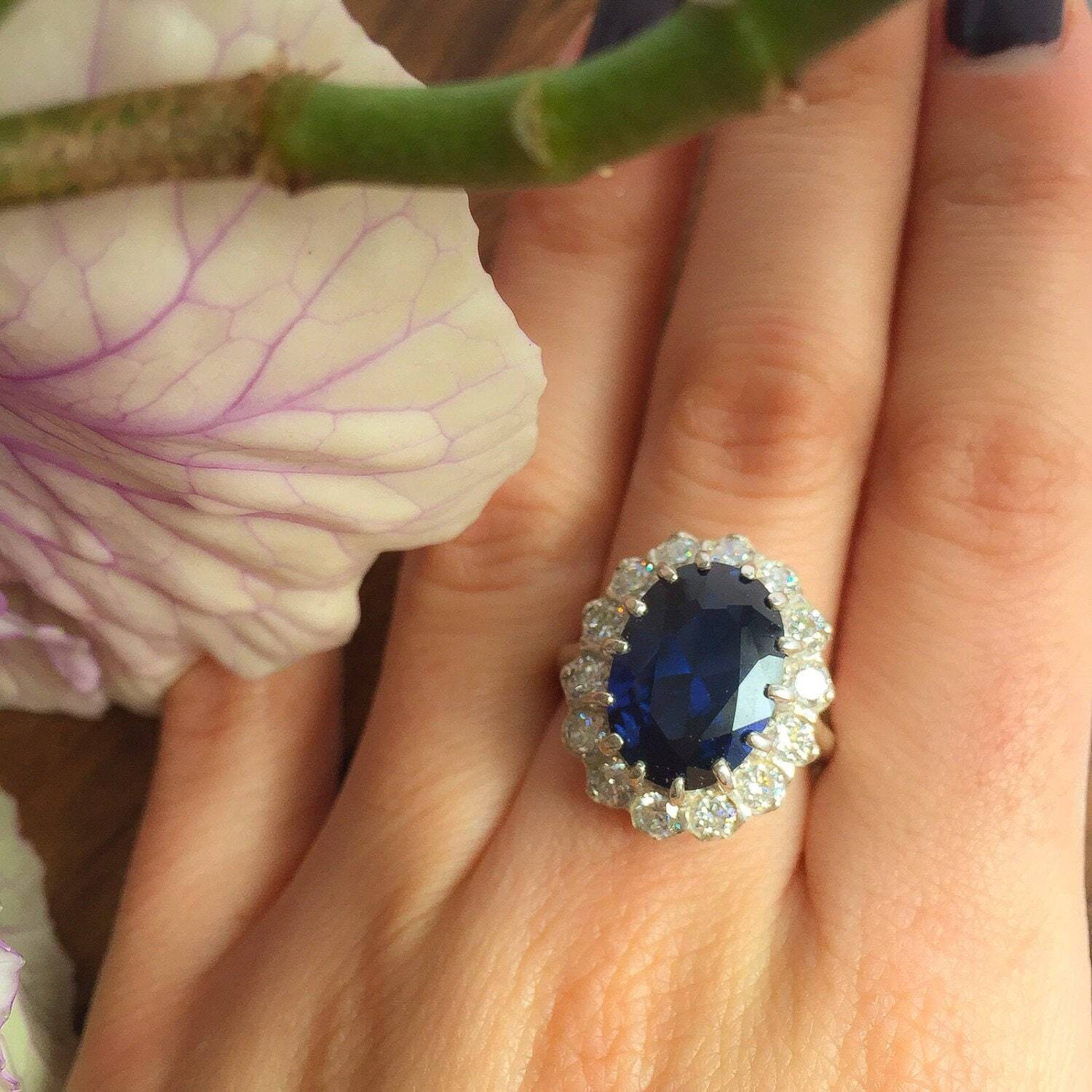 Blue Sapphire Ring - Princess Diana Ring, Blue Promise Ring