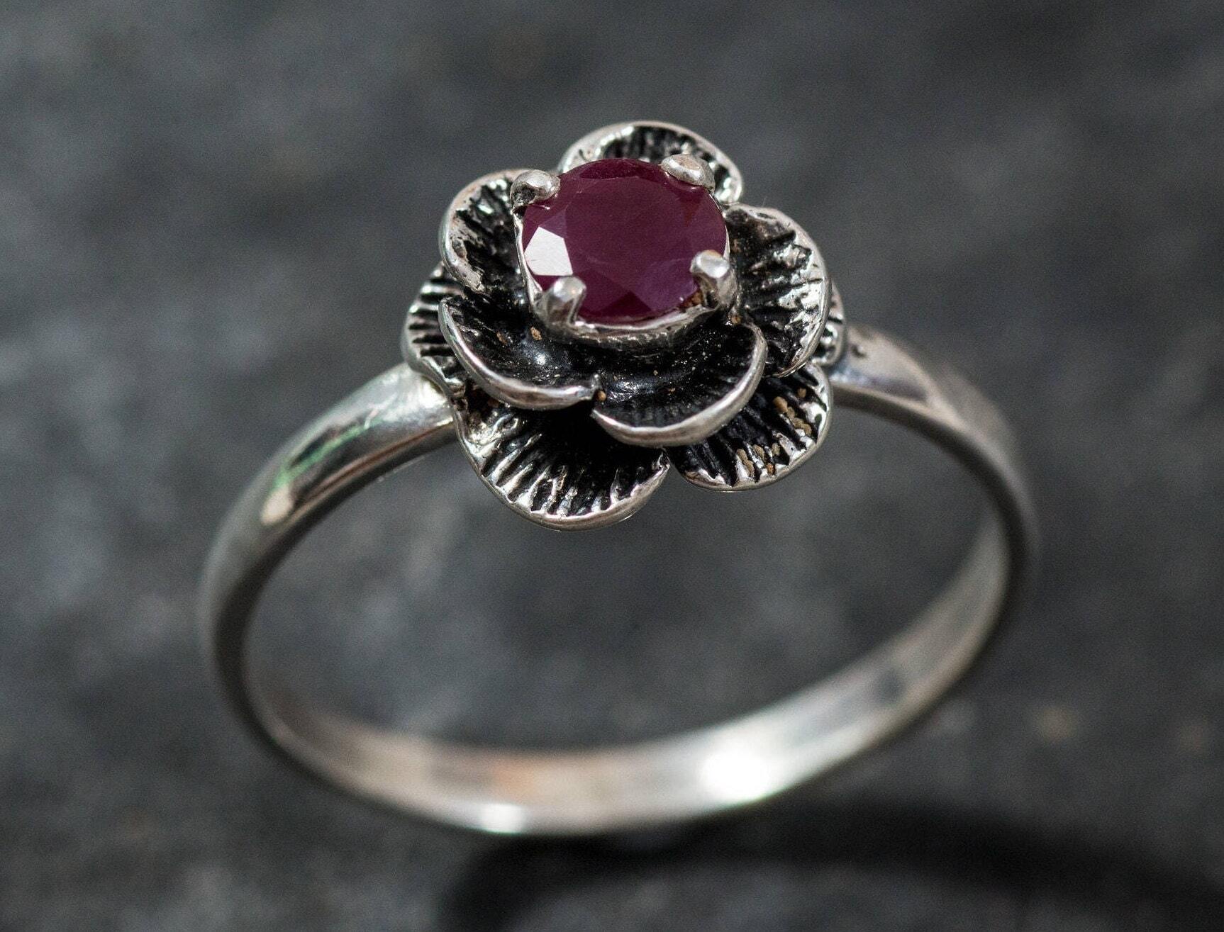 Genuine Ruby Ring - Red Flower Ring - July Birthstone Ring