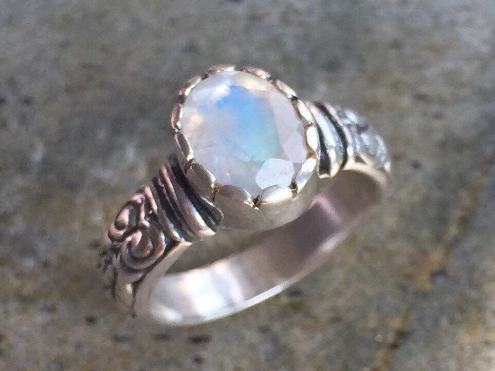 Moonstone Ring Boho Silver Band June Birthstone Ring – Adina