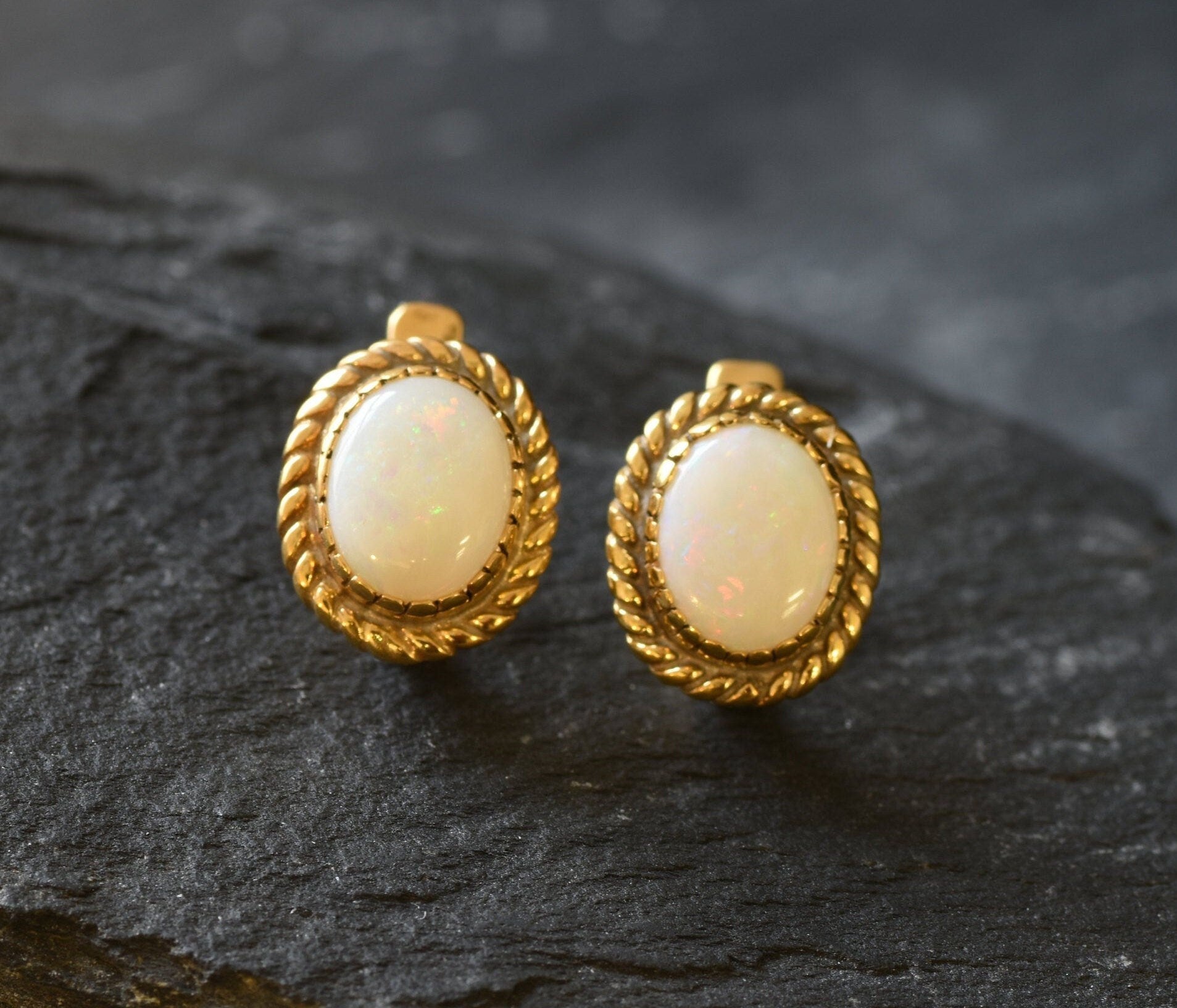 White Opal Earrings Gold Bridal Earrings, Natural Australian