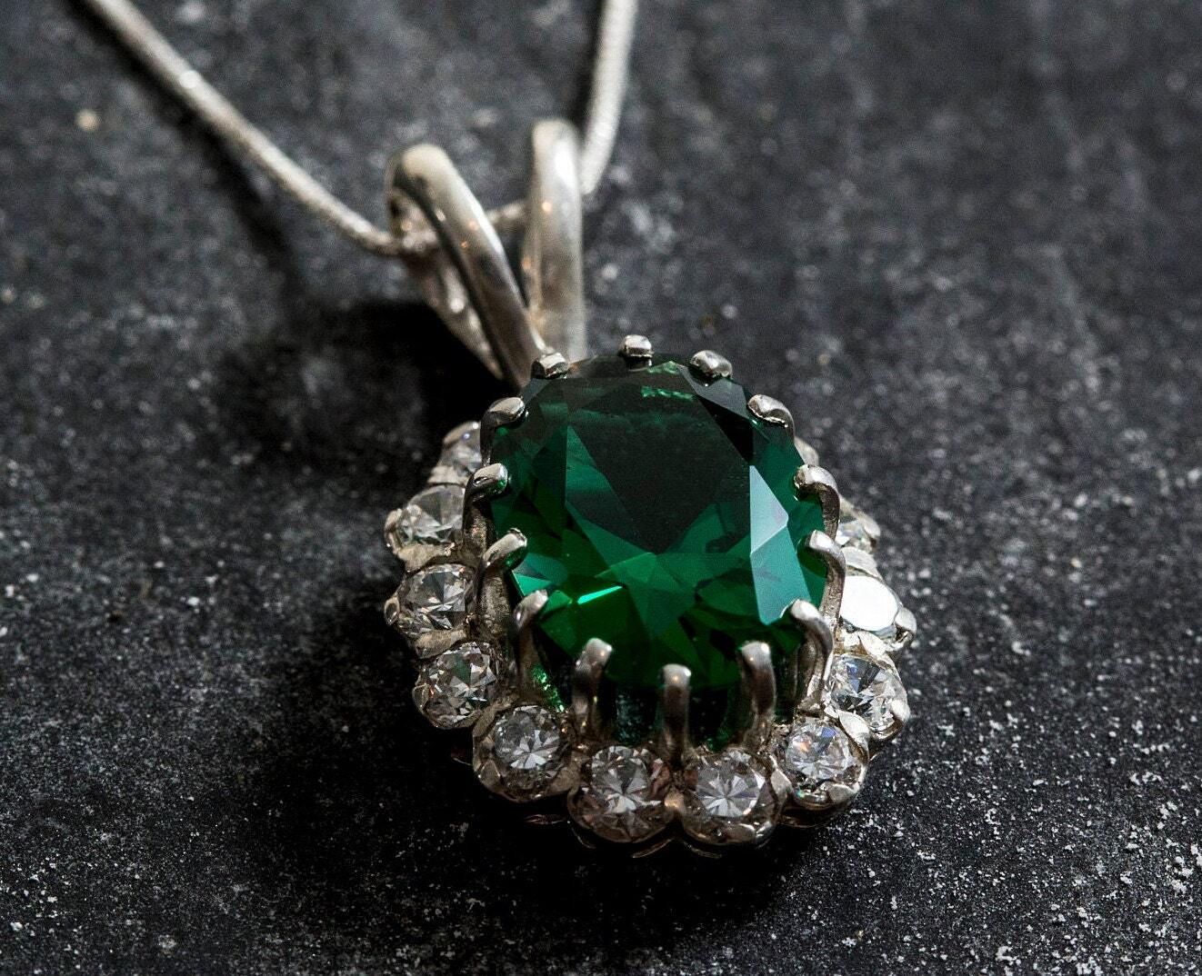 Princess Diana Necklace - Victorian Emerald Pendant - Green Vintage Pendant