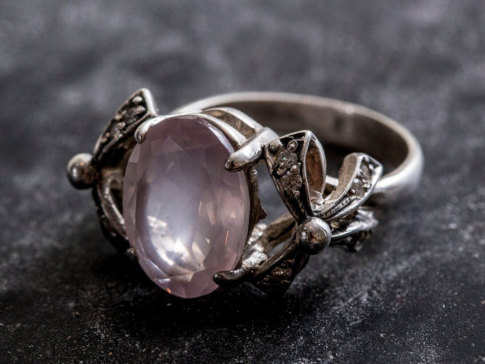 Rose Quartz Ring Pink Statement Ring Ribbon Vintage Ring