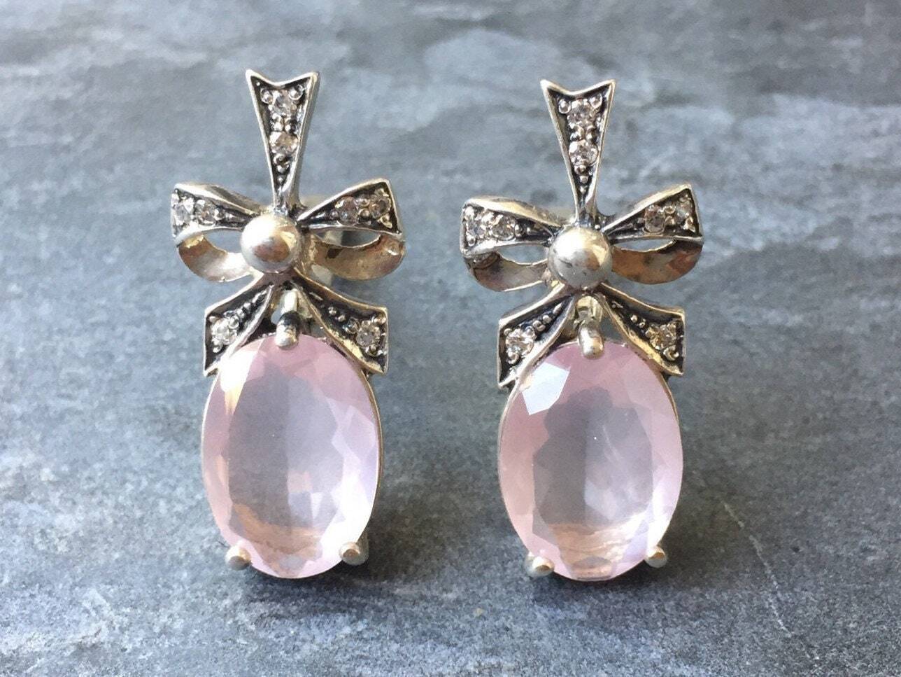 Rose Quartz Earrings, Quartz Earrings, Natural Rose Quartz, Ribbon Ear –  Adina Stone Jewelry