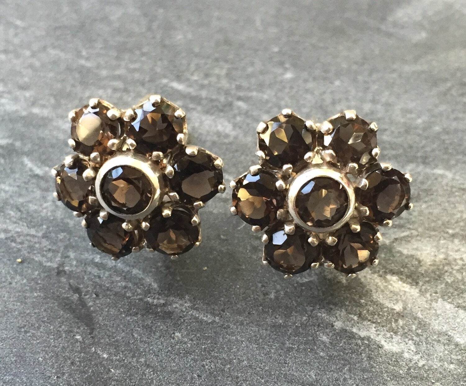 Rhinestone stud three black flower earrings 