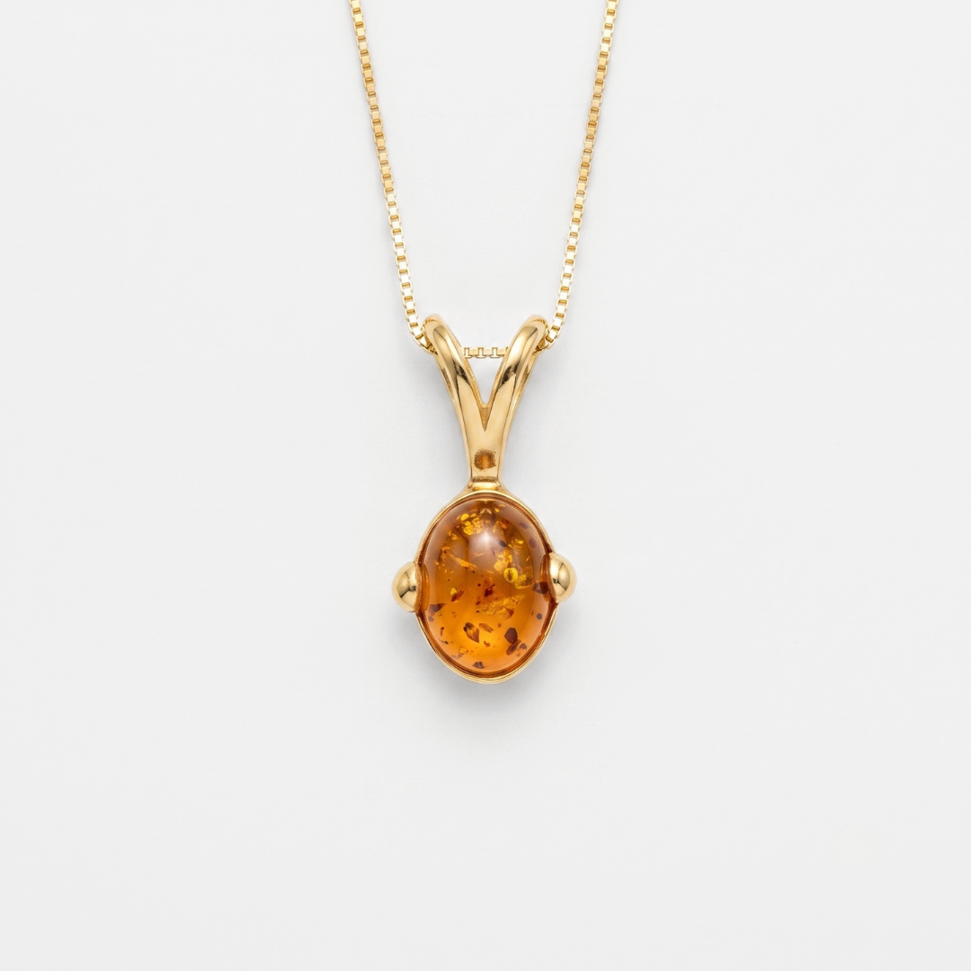 Gold Amber Pendant - Natural Amber Necklace - Gold Oval Necklace
