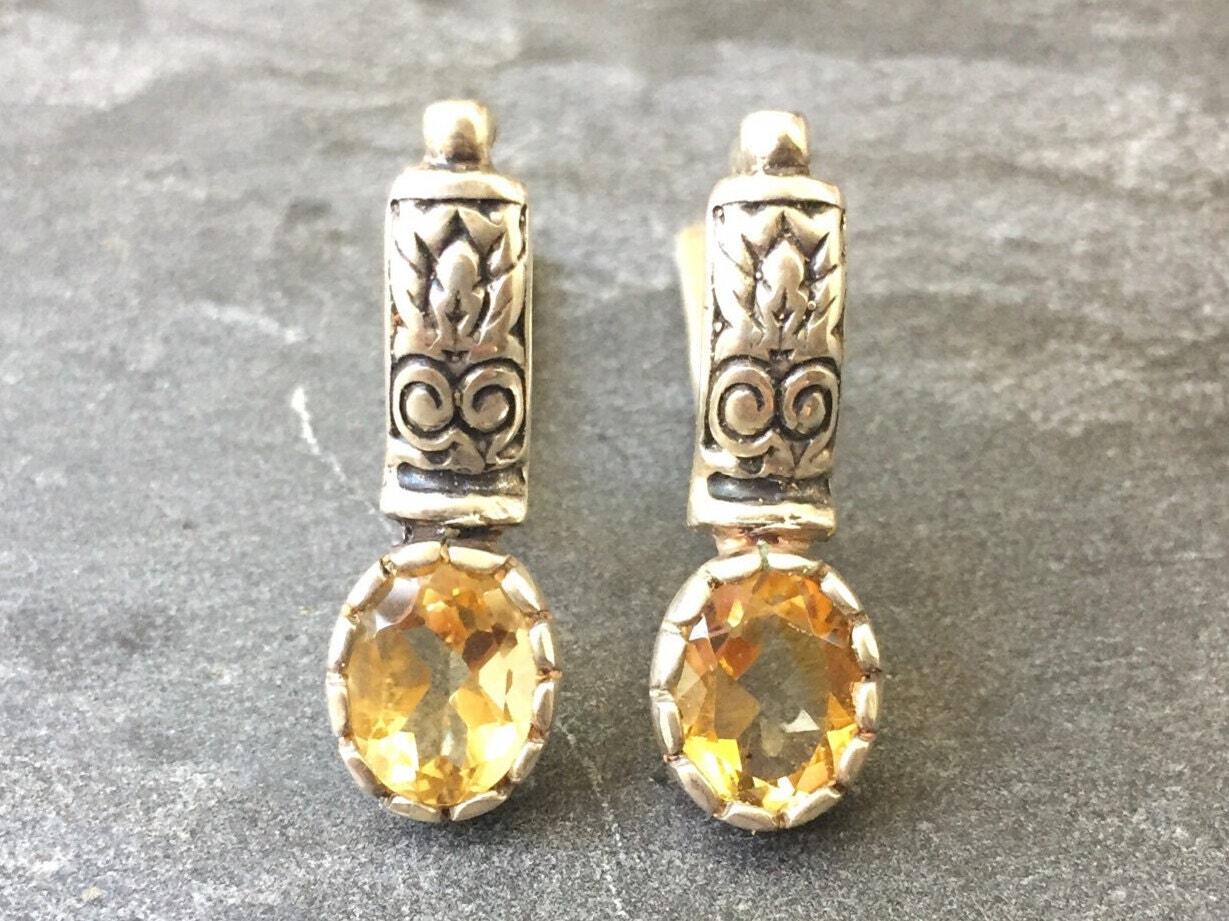 Citrine Earrings Yellow Drop Earrings Vintage Drop Earrings
