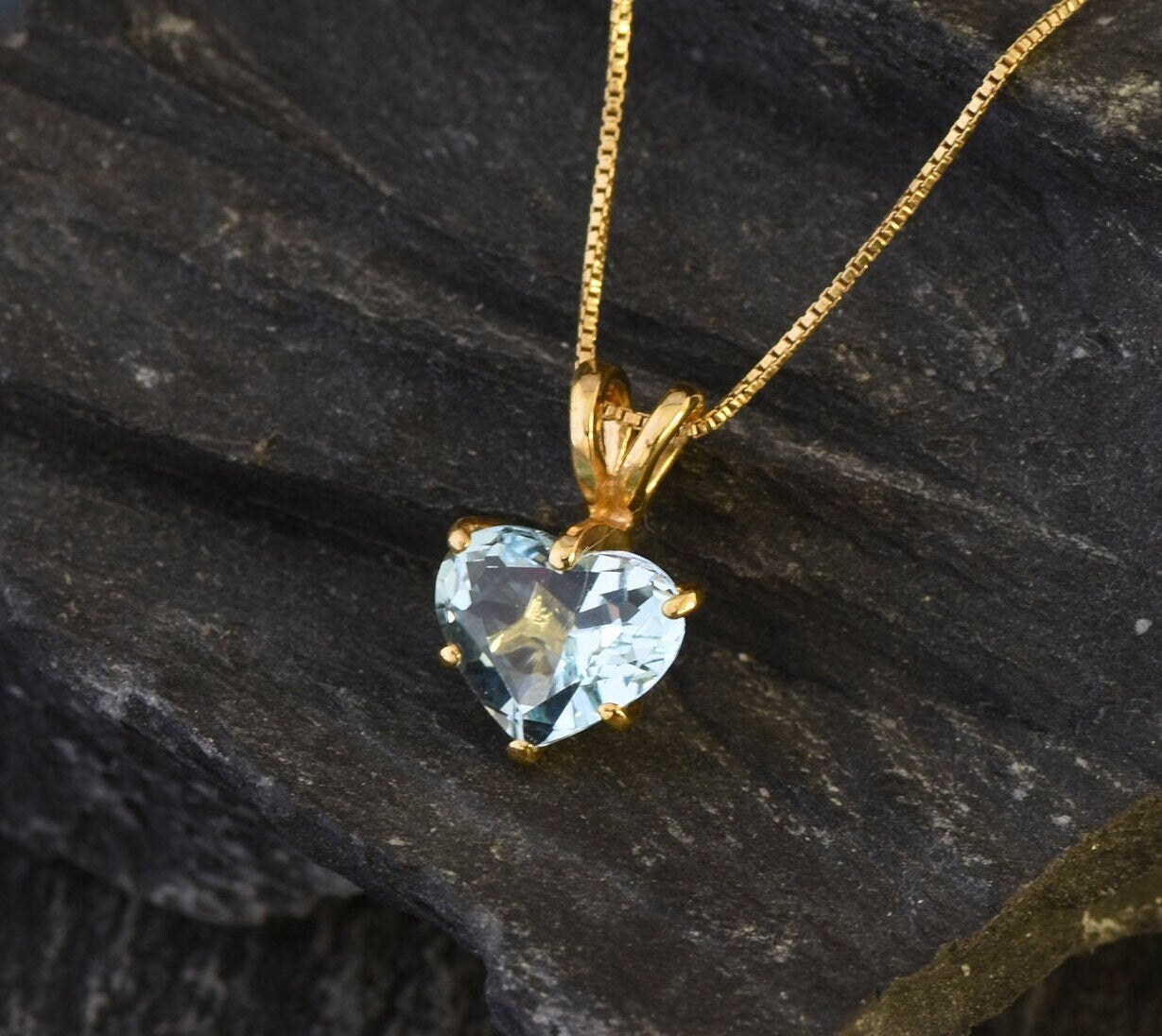 Blue Heart Pendant - Natural Blue Topaz, December Birthstone, Love Necklace