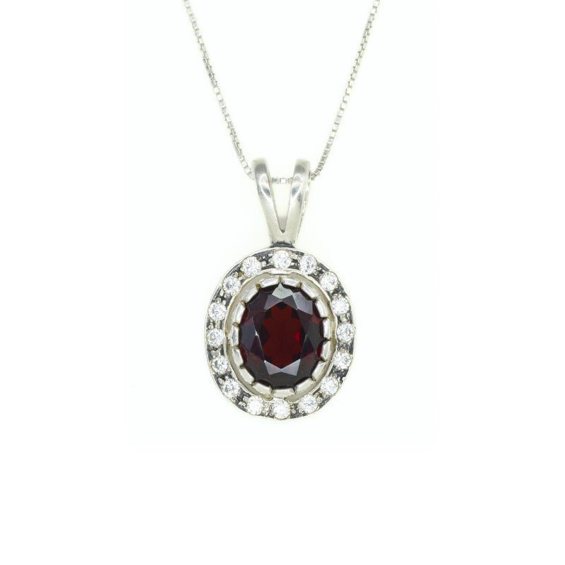 Vintage Garnet Pendant Natural Garnet Necklace Red Oval