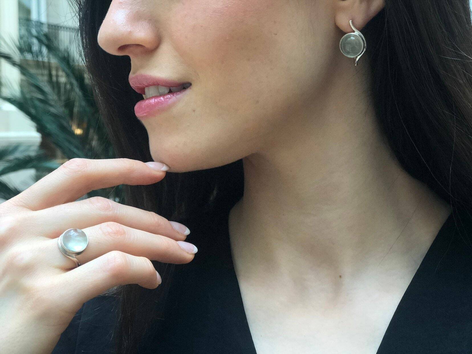Prehnite Earrings, Natural Prehnite, Asymmetric Earrings, May Birthsto –  Adina Stone Jewelry