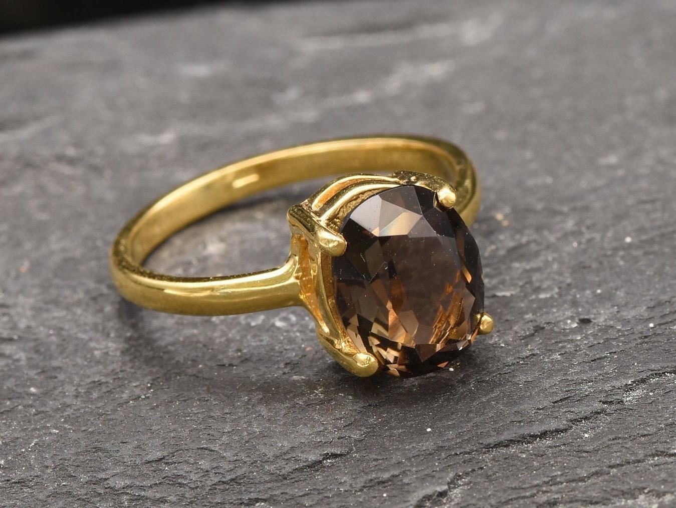 Smoky Topaz Two Stone Ring for Women, Natural Topaz Ring in Sterling Silver 925, sold Promise Ring, Jewelry for Gifts