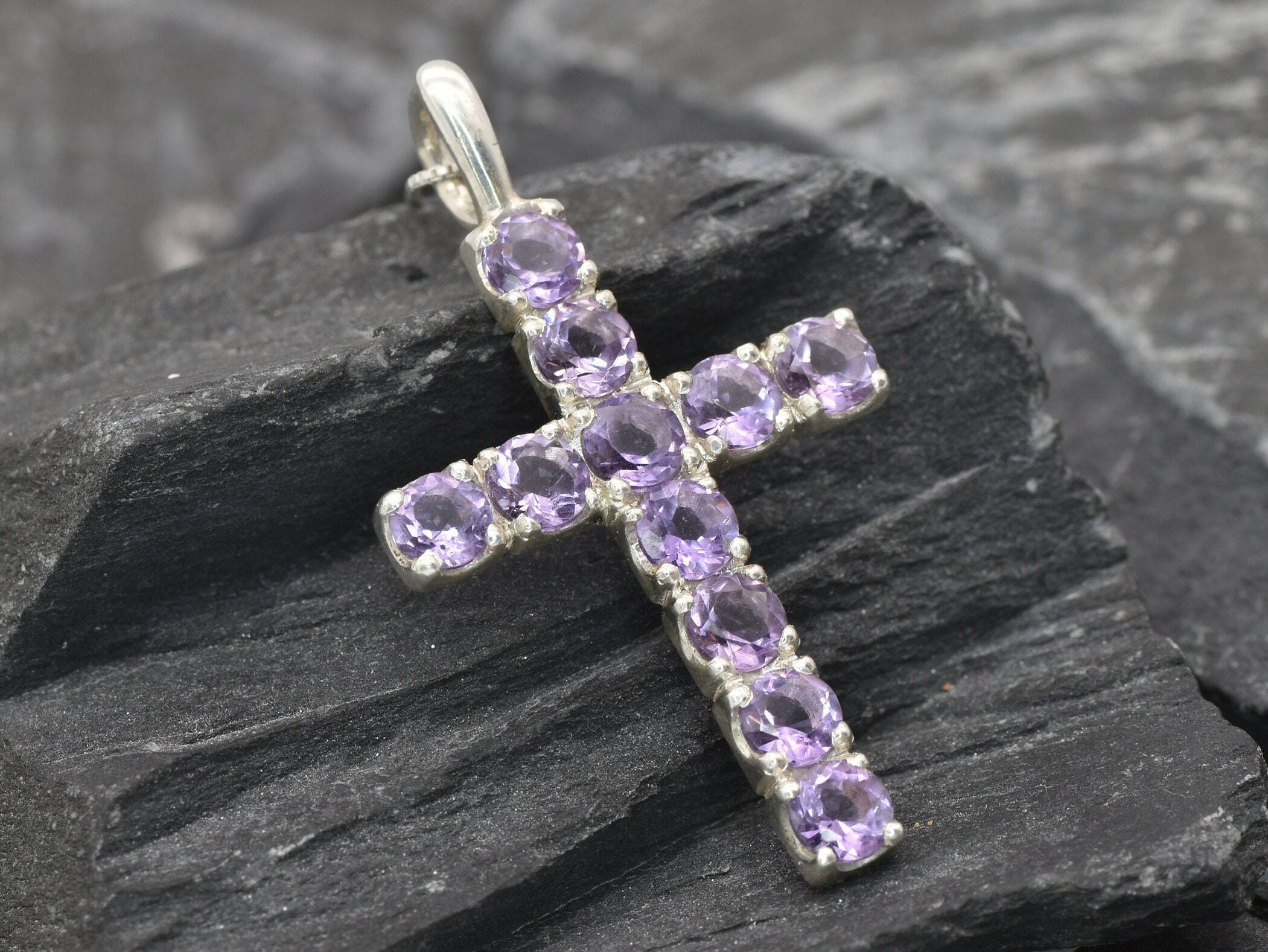 Purple diamond cross necklace Clearance
