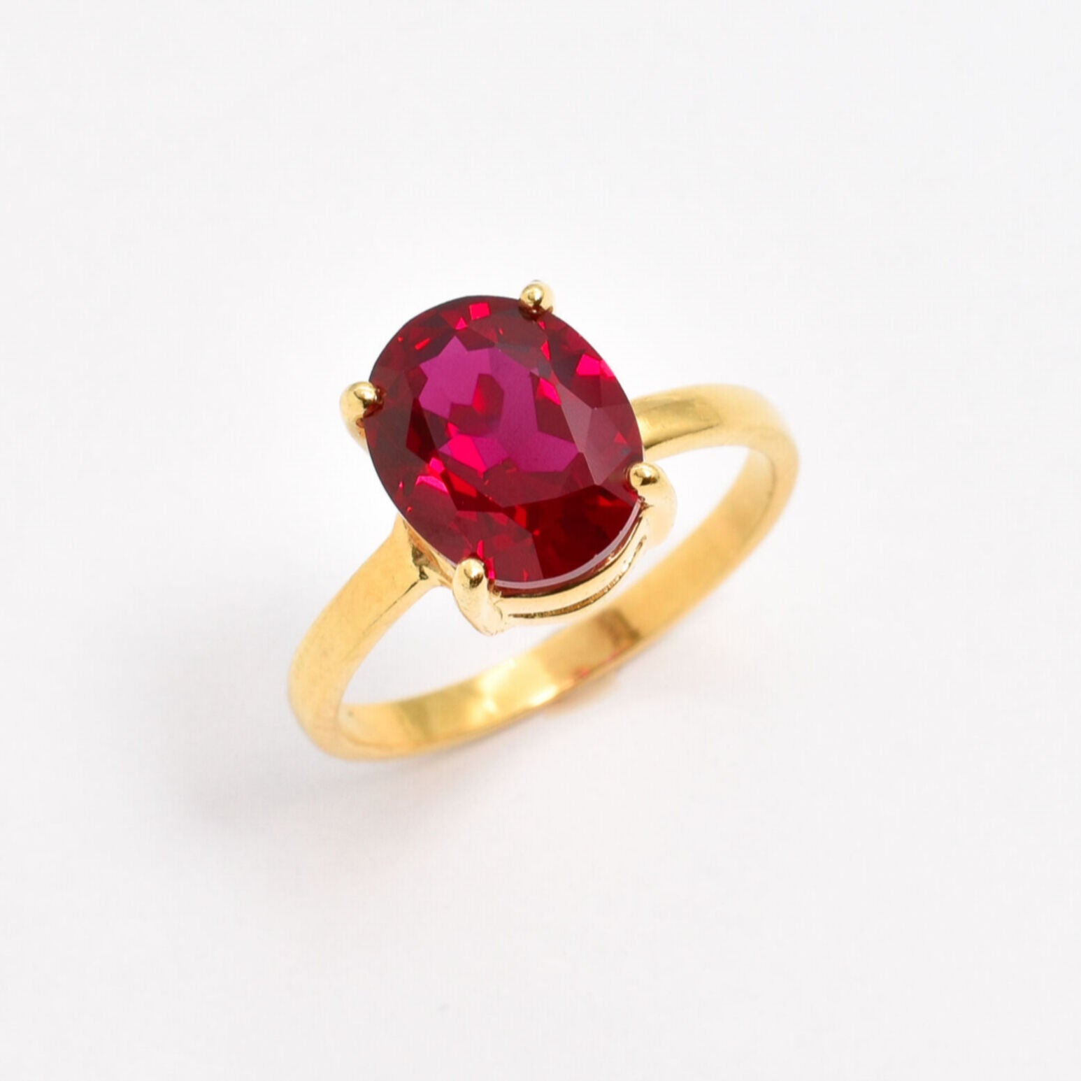 MayaRuth Sterling Silver Cocktail Ring - Created Ruby Red Gemstone With CZ Accents (Oval Shape, Vintage Style)