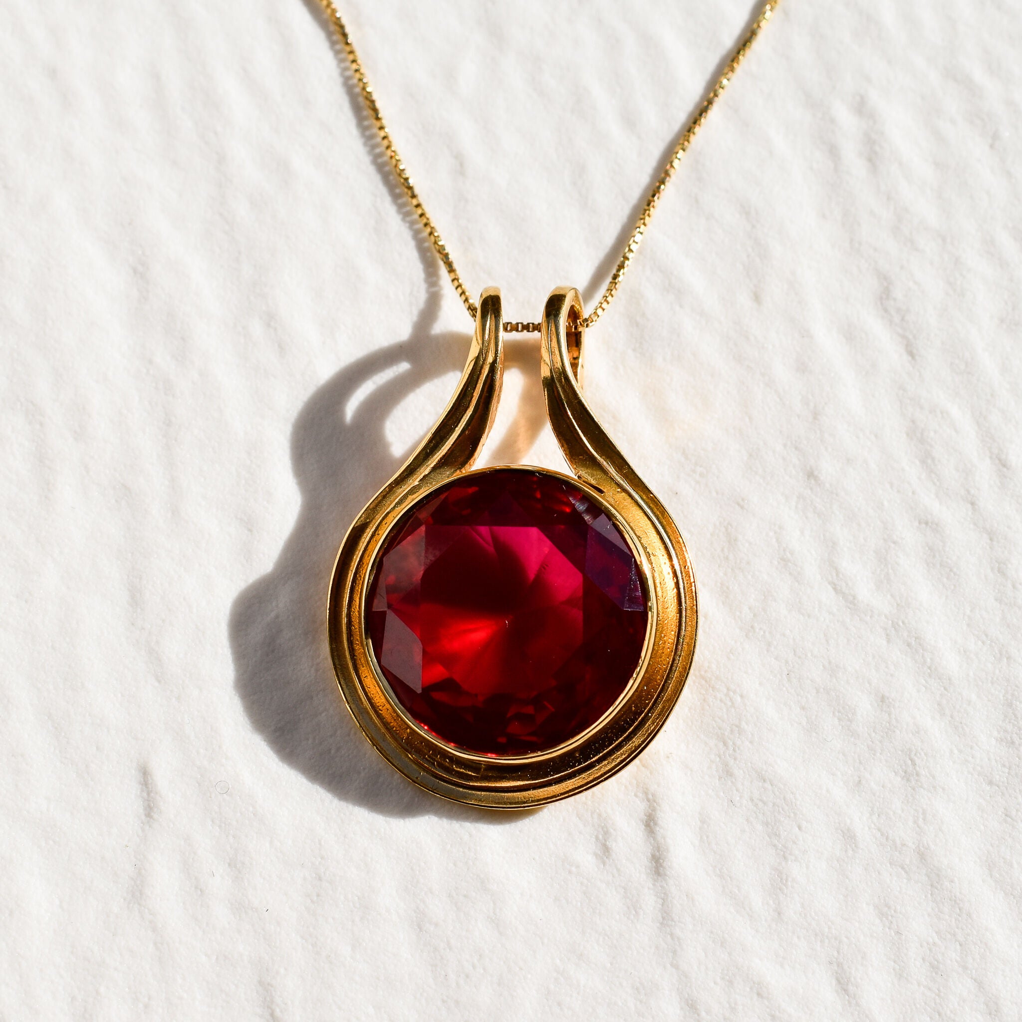 Gold Ruby Pendant Large Red Necklace Round Statement Necklace