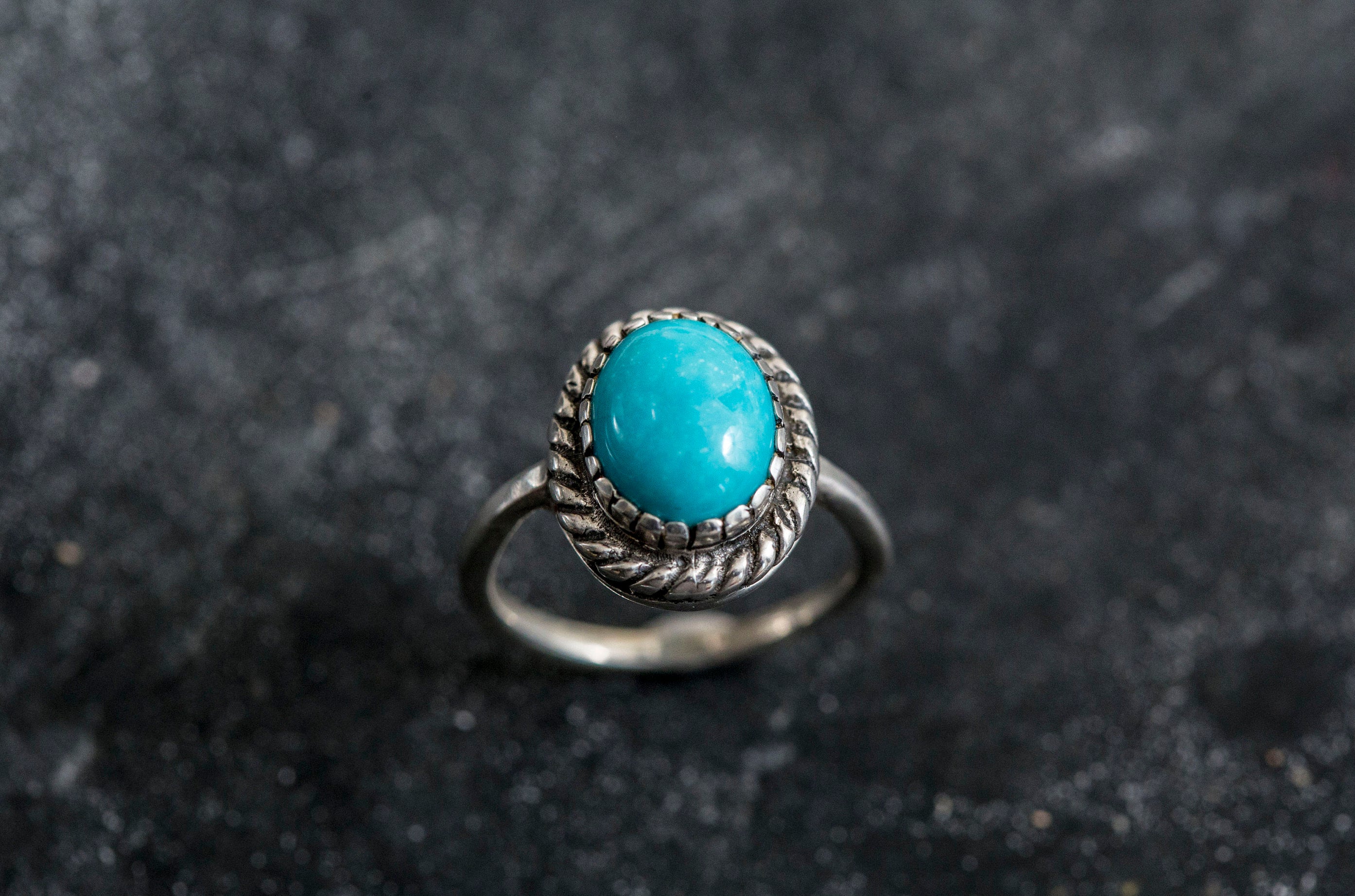 Natural Turquoise Ring Blue Vintage Ring Oval Statement Ring
