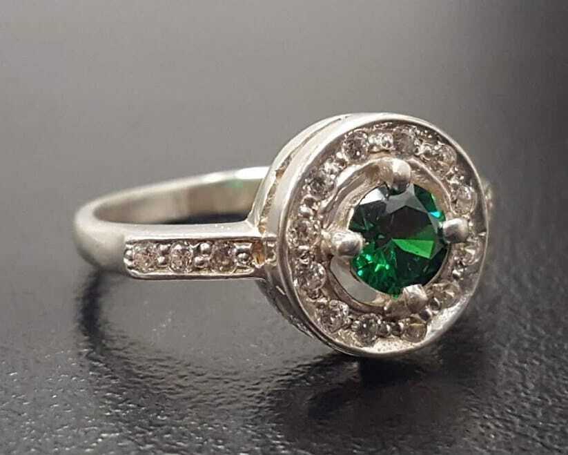 Green Emerald Ring - Vintage Emerald Ring - Green Cluster Ring