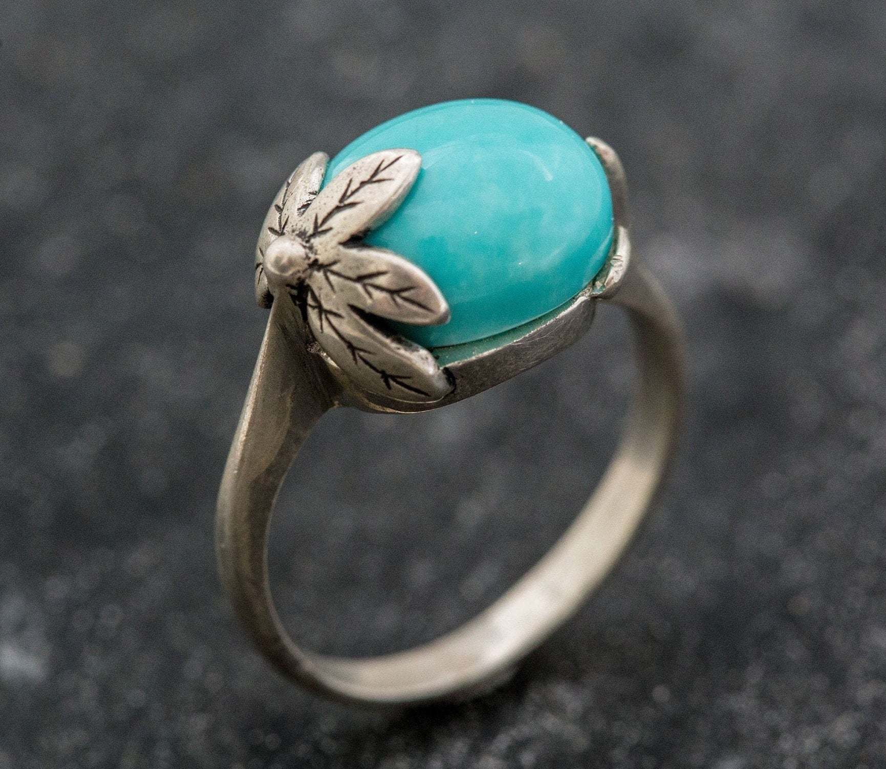 Turquoise Ring Blue Leaf Ring Vintage Solitaire Ring – Adina