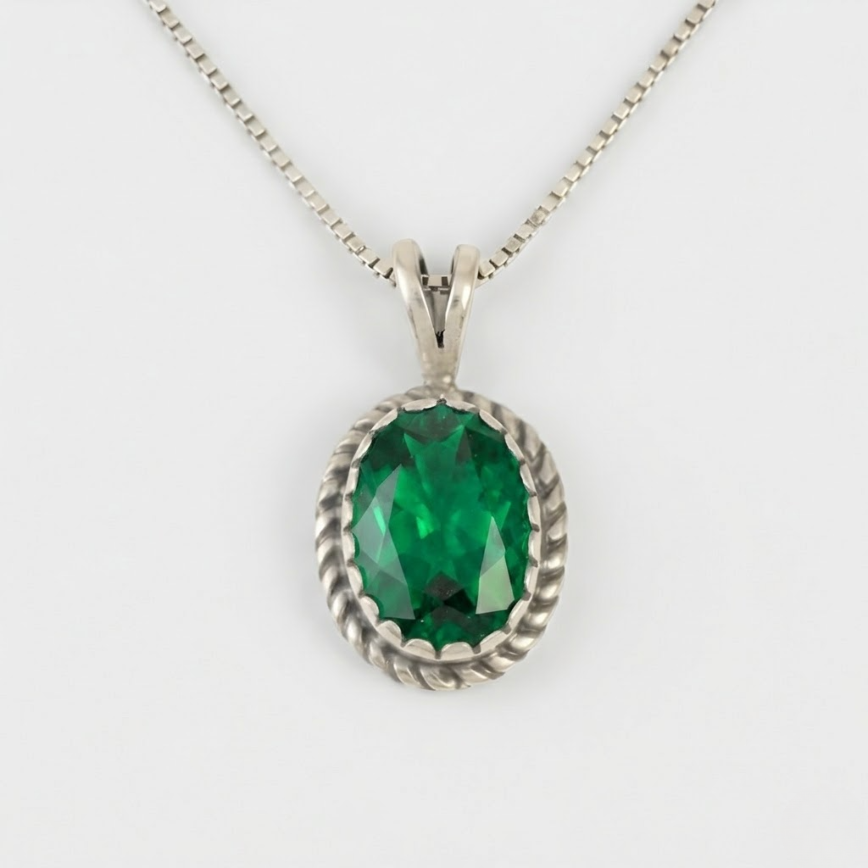 Large Emerald Necklace - Green Victorian Pendant - Vintage Emerald