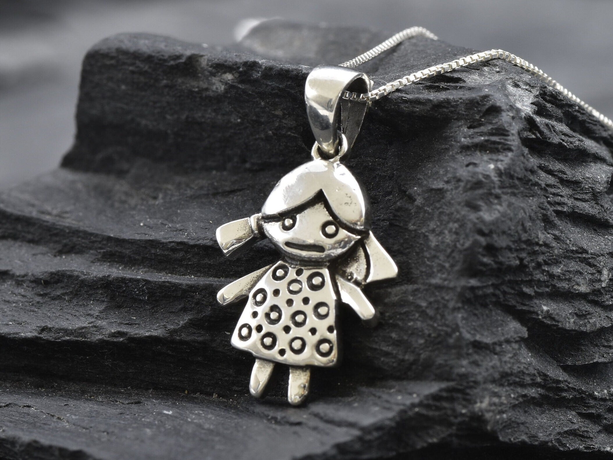 Silver Doll Pendant - Little Girl Necklace, Girl Doll Necklace – Adina  Stone Jewelry