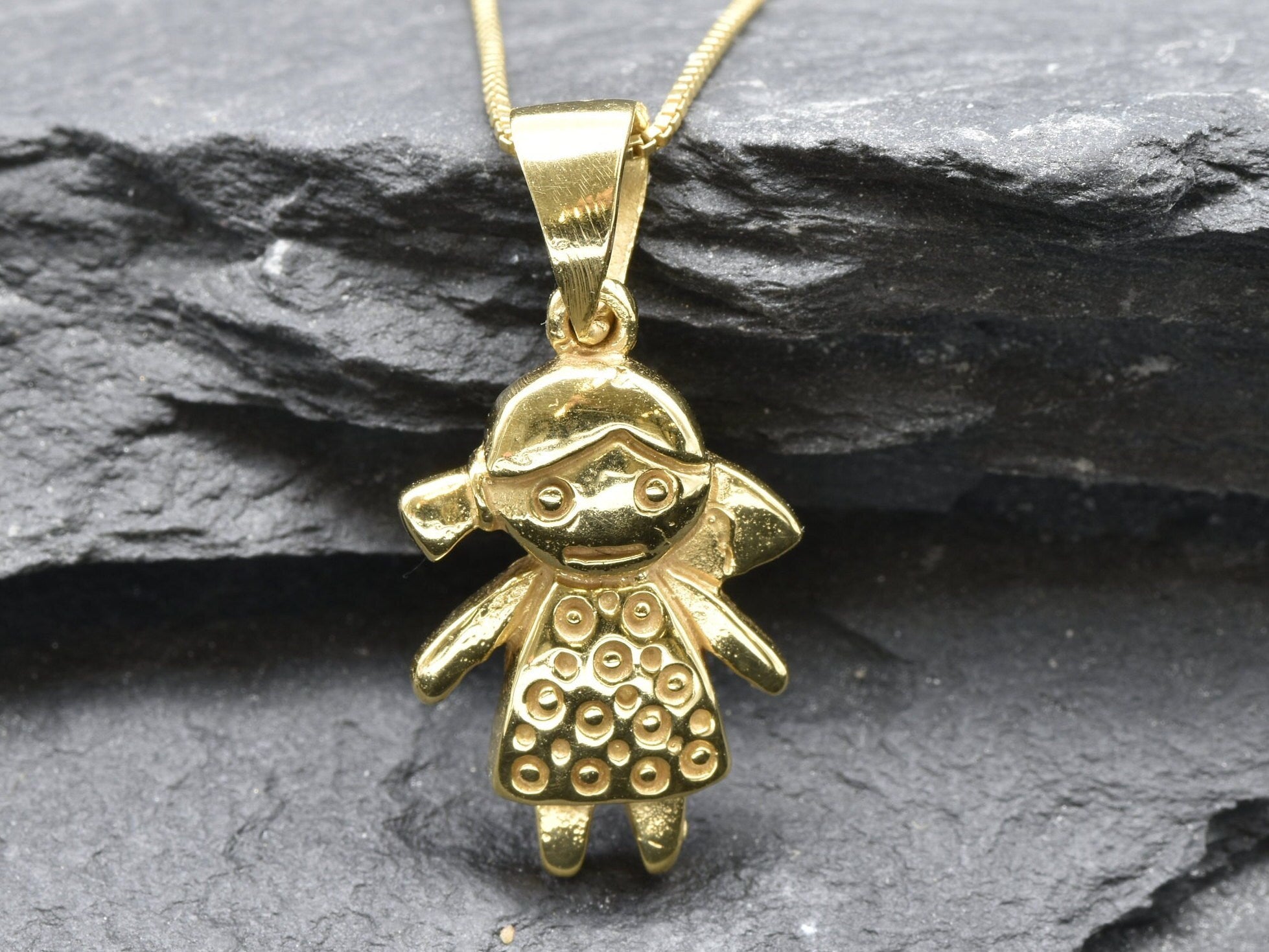 Gold Girl Pendant - Pigtail Doll Necklace, Little Girl Necklace Adina Stone Jewelry Gold Girl Pendant - Pigtail Doll Necklace, Little Girl Necklace Adina Stone Jewelry