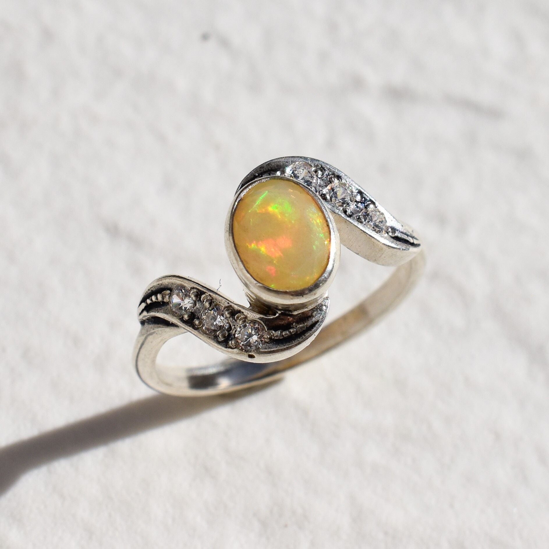 Genuine Opal Ring Fire Opal Ring Rainbow Engagement Ring