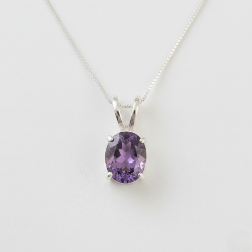 Purple Amethyst Pendant - Natural Amethyst Necklace - February