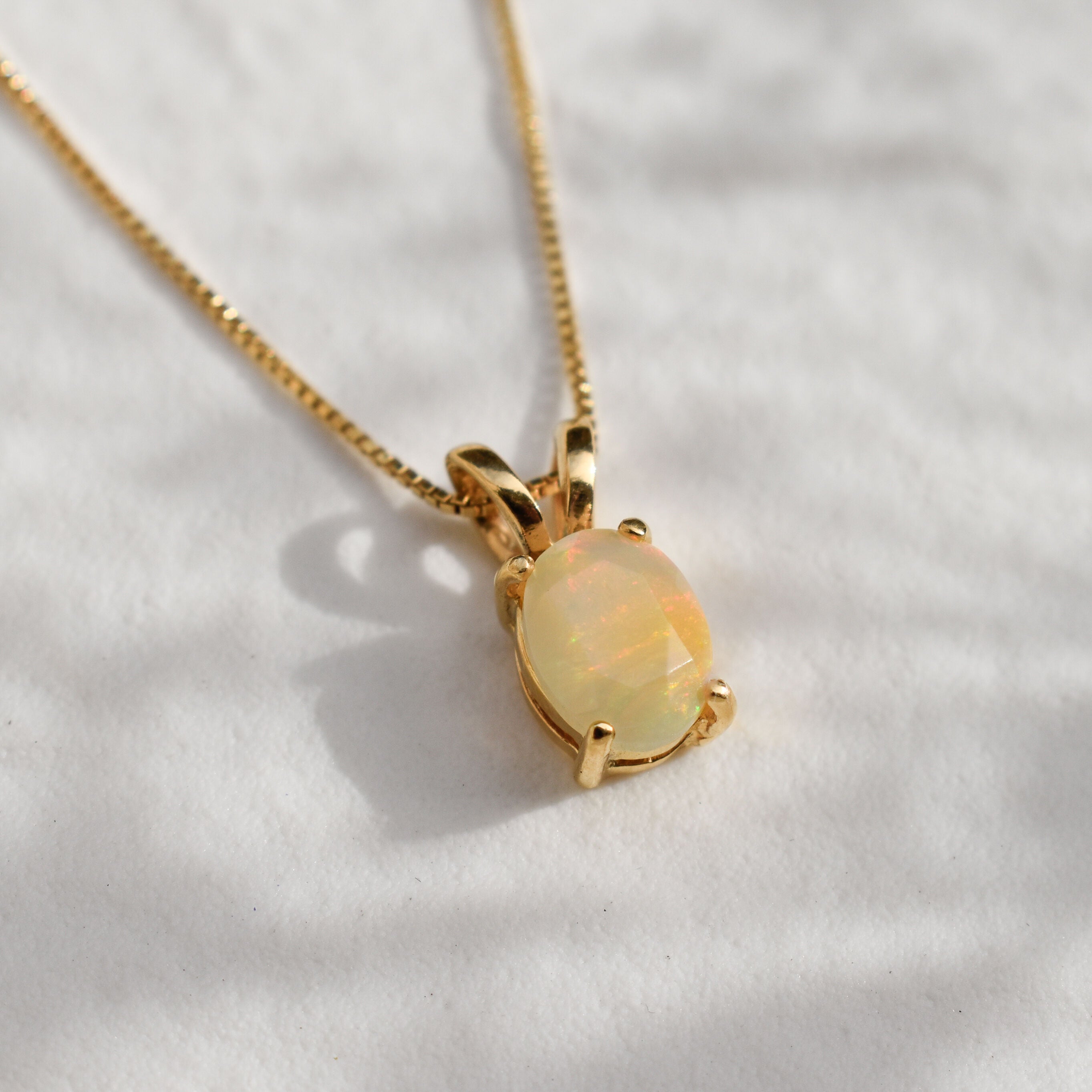 Gold Opal Pendant Natural Opal Necklace October Birthstone
