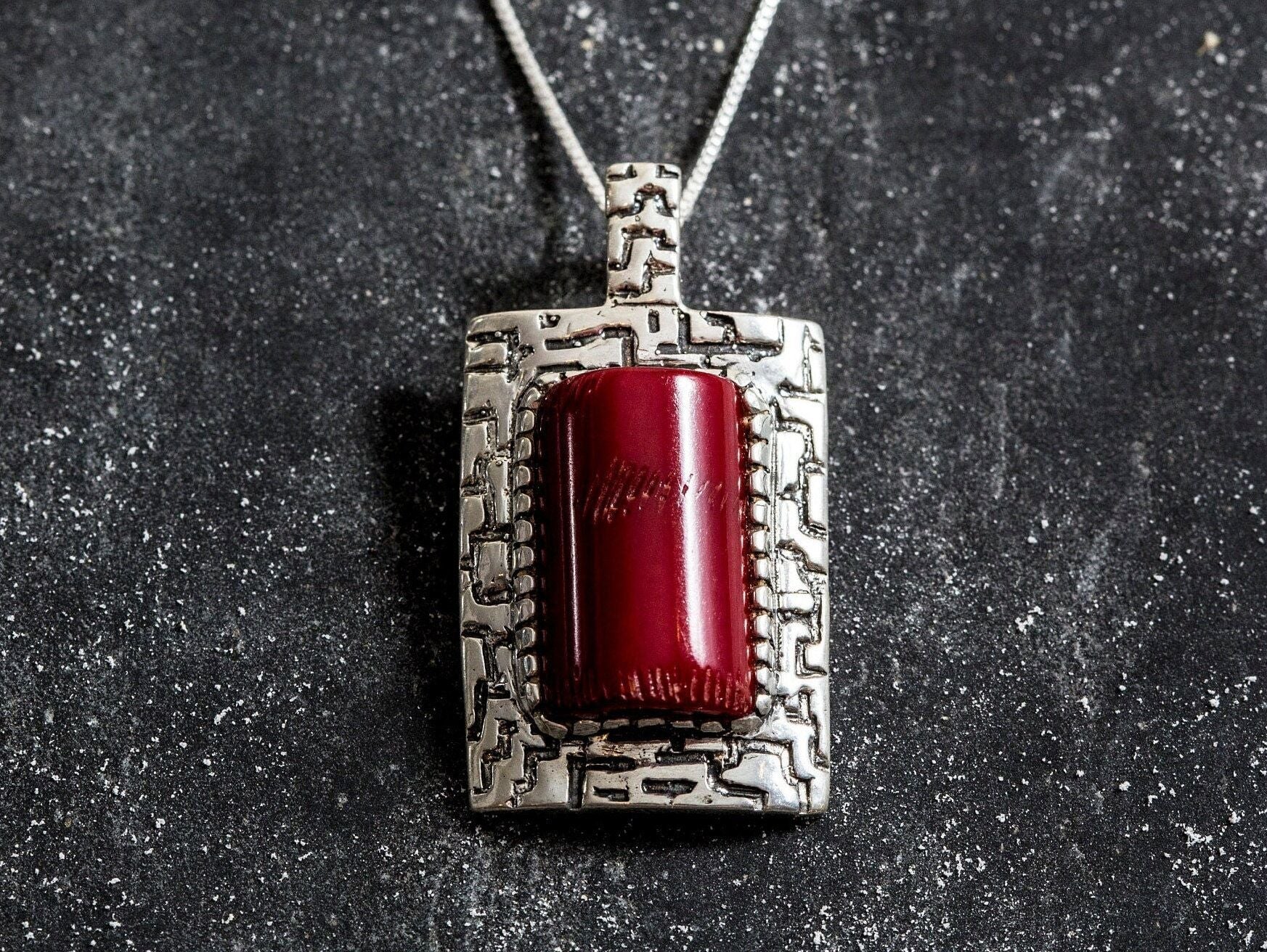 Red Coral Necklace - Red Vintage Statement Necklace - Large Unique