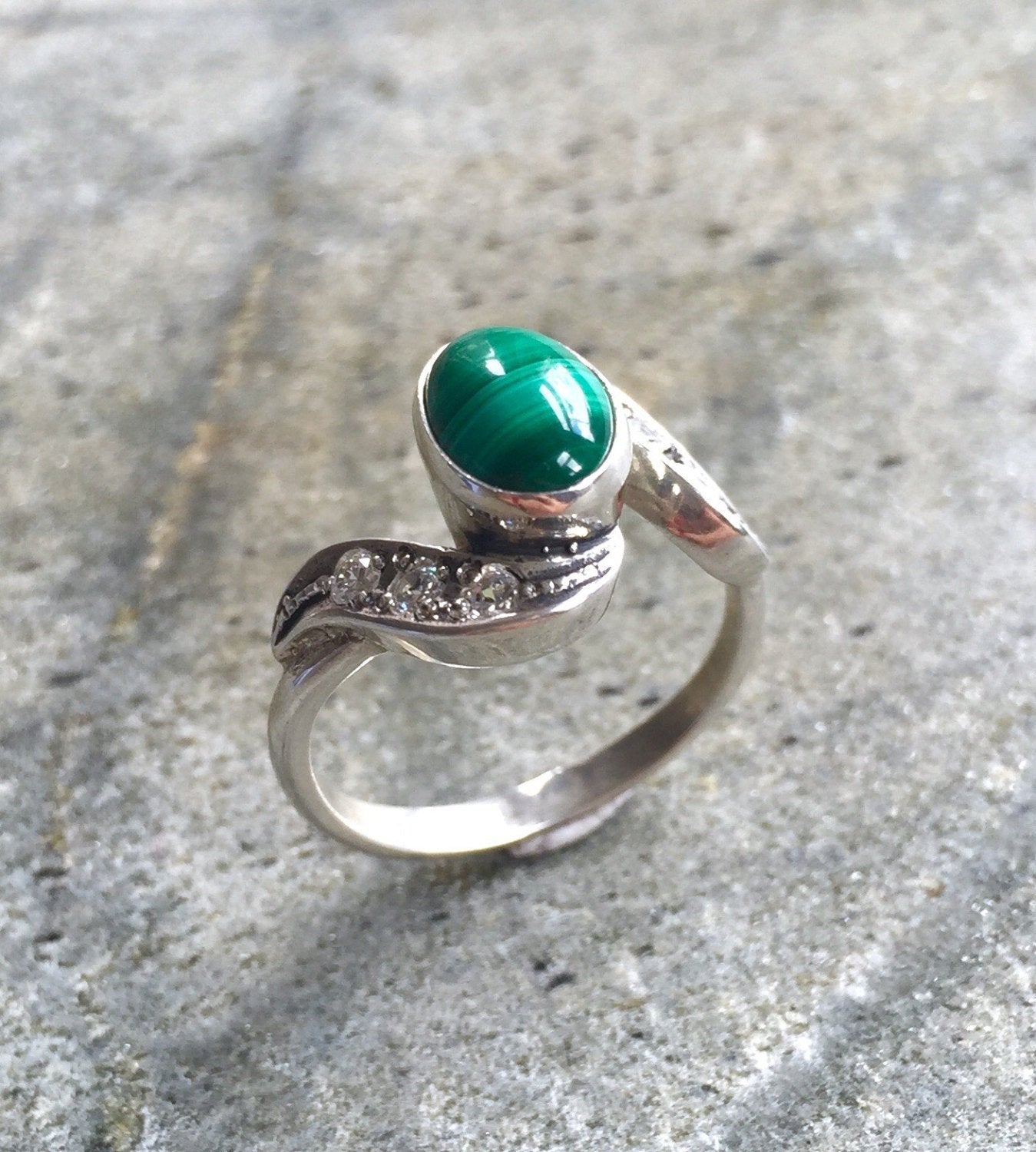 Malachite Ring Green Oval Ring Vintage Wave Ring – Adina Stone