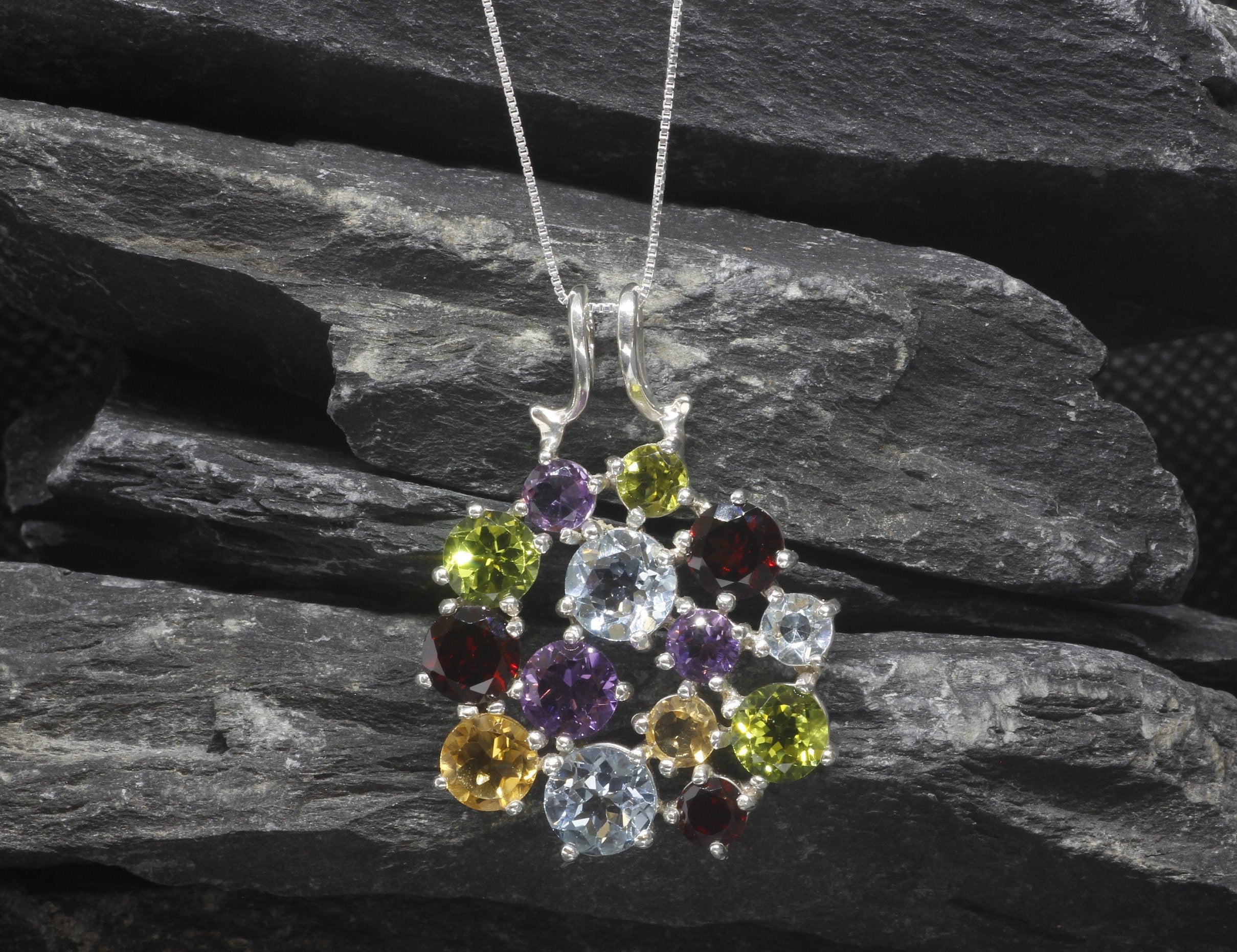 Large Multistone Pendant - All Genuine Colorful Necklace - Statement C –  Adina Stone Jewelry