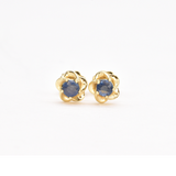 Certified Sapphire Earrings - Solid 14k Gold Sapphire Studs - Dainty Flower Gold Earrings