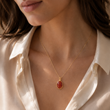 Gold Carnelian Necklace - Genuine Carnelian Pendant - Red Agate Necklace
