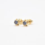 Certified Sapphire Earrings - Solid 14k Gold Sapphire Studs - Dainty Flower Gold Earrings