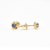 Certified Sapphire Earrings - Solid 14k Gold Sapphire Studs - Dainty Flower Gold Earrings