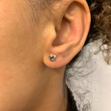 Certified Sapphire Earrings - Solid 14k Gold Sapphire Studs - Dainty Flower Gold Earrings