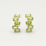 Peridot Earrings - Half Hoops Earrings - Green Baguette Earrings