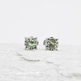 Minimalist Aquamarine Studs - Genuine Aquamarine Earrings - 18k White Gold Earrings