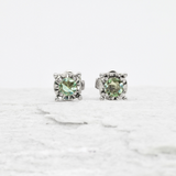 Minimalist Aquamarine Studs - Genuine Aquamarine Earrings - 18k White Gold Earrings