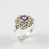 Amethyst Flower Ring - Purple Bezel Ring - Peridot Victorian Ring