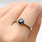 Genuine Blue Diamond Ring - Solid White Gold Ring - Solitaire Diamond Ring