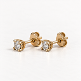 14k Real Gold Diamond Earrings - Round Brilliant Diamond Studs - Dainty Diamond Earrings