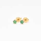 Dainty Emerald Gold Studs - Solid 14k Gold Earrings - Genuine Emerald Studs