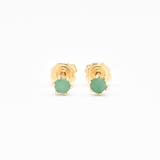 Dainty Emerald Gold Studs - Solid 14k Gold Earrings - Genuine Emerald Studs