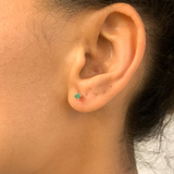Dainty Emerald Gold Studs - Solid 14k Gold Earrings - Genuine Emerald Studs