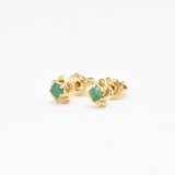 Genuine Emerald Gold Studs - Real 14k Gold Earrings - Dainty Flower Gold Earrings