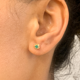 Genuine Emerald Gold Studs - Real 14k Gold Earrings - Dainty Flower Gold Earrings