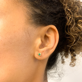 Genuine Emerald Gold Studs - Real 14k Gold Earrings - Dainty Flower Gold Earrings