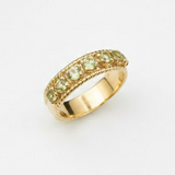 Gold Peridot Ring - Wide Rope Band - Green Eternity Ring