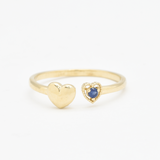 Certified Real Sapphire Gold Ring - Solid 14k Real Gold Sapphire Ring - Dainty Open Heart Real Gold Ring