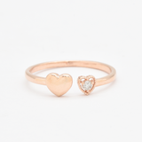 Certified Real Diamond Open Heart Ring - Real 14k Gold Diamond Ring - Dainty Brilliant Solid Gold Ring
